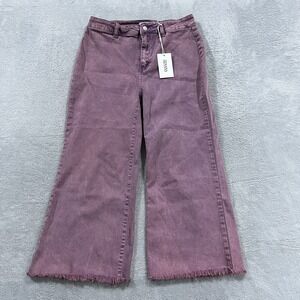 Zenana Jeans Womens Large Wide Leg Flare Cropped Raw Hem Boho Festival Hippie